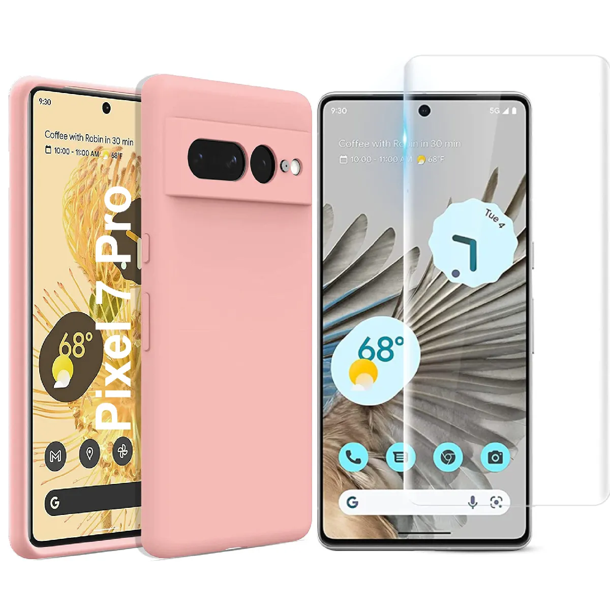 Coque Silicone Rose + Vitre Protection Ecran Pour Google Pixel 7 Pro 5G Little Boutik®