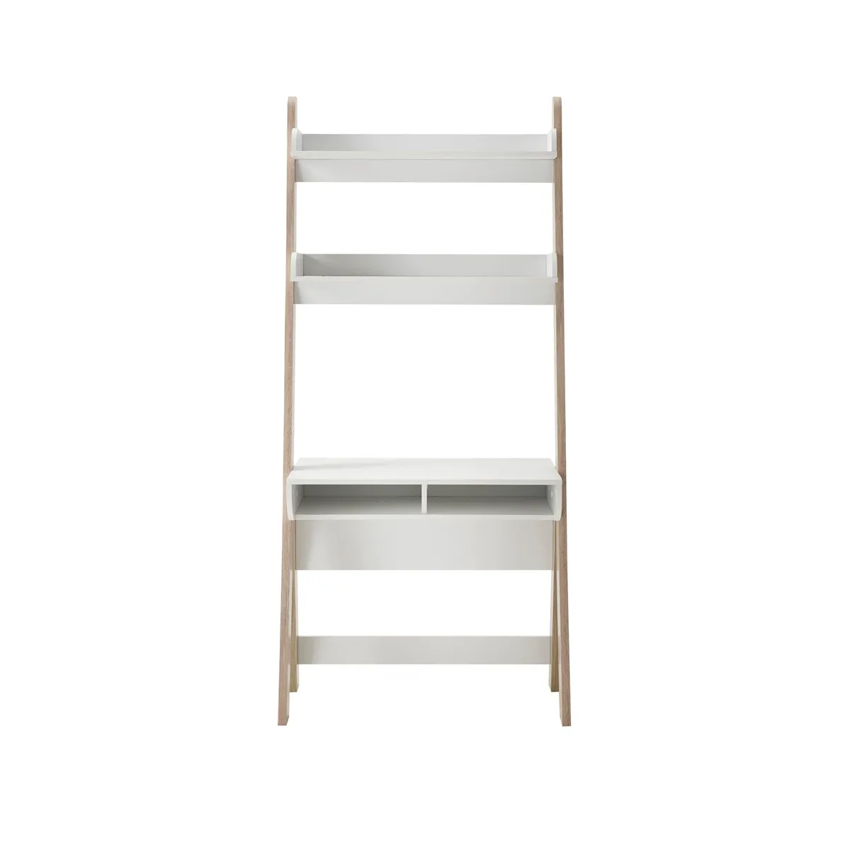 Bureau coloris blanc / chêne - Longueur 85 x hauteur 71-181 x profondeur 48 cm