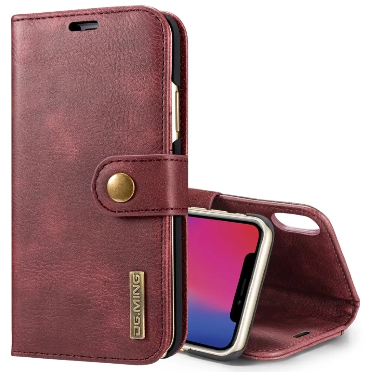 Coque rouge pour iPhone X Crazy Horse Texture Horizontal Flip détachable Magnétique Housse de protection avec Holder & Card Slots & Wallet