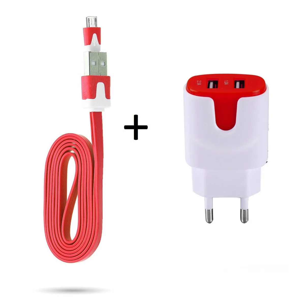 Pack Chargeur pour Manette Xbox One Smartphone Micro-USB (Cable Noodle 1m Chargeur + Double Prise Secteur Couleur USB) Android (ROUGE)