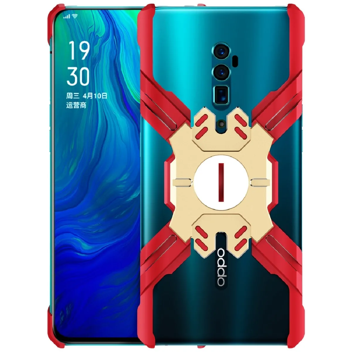 Coque Rigide Pour OPPO Reno 10x zoom Etui de protection en métal résistant à l'usure avec support série Hero antichute Or rouge