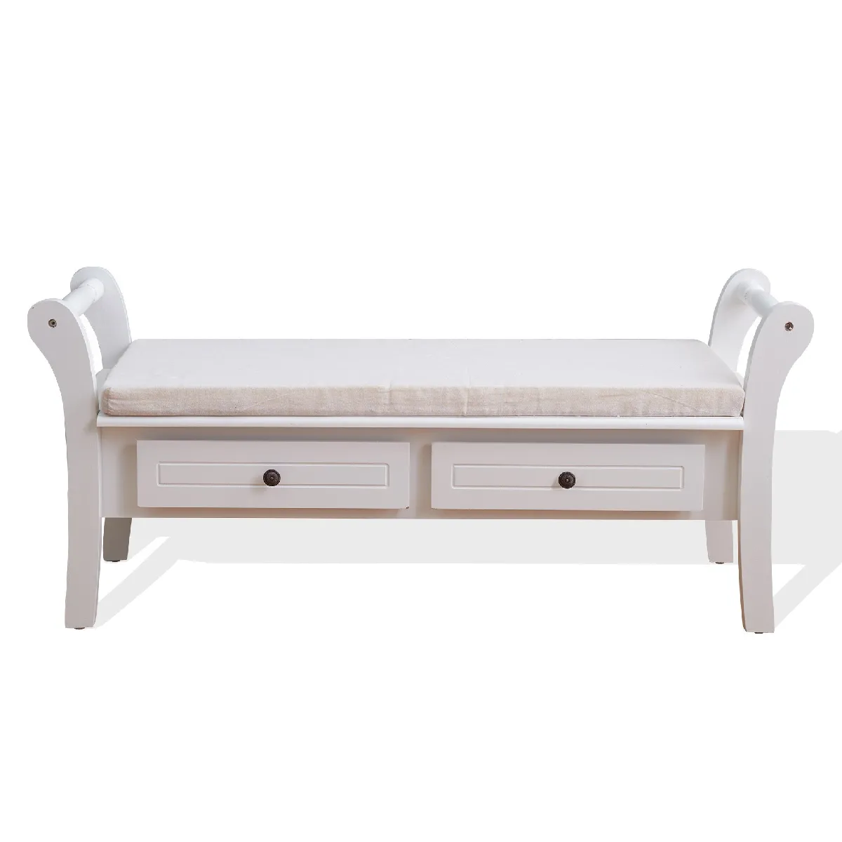 Banc de Jardin Coffre 2 Tiroir Bois Blanc Provençal 47,5x108,5x40