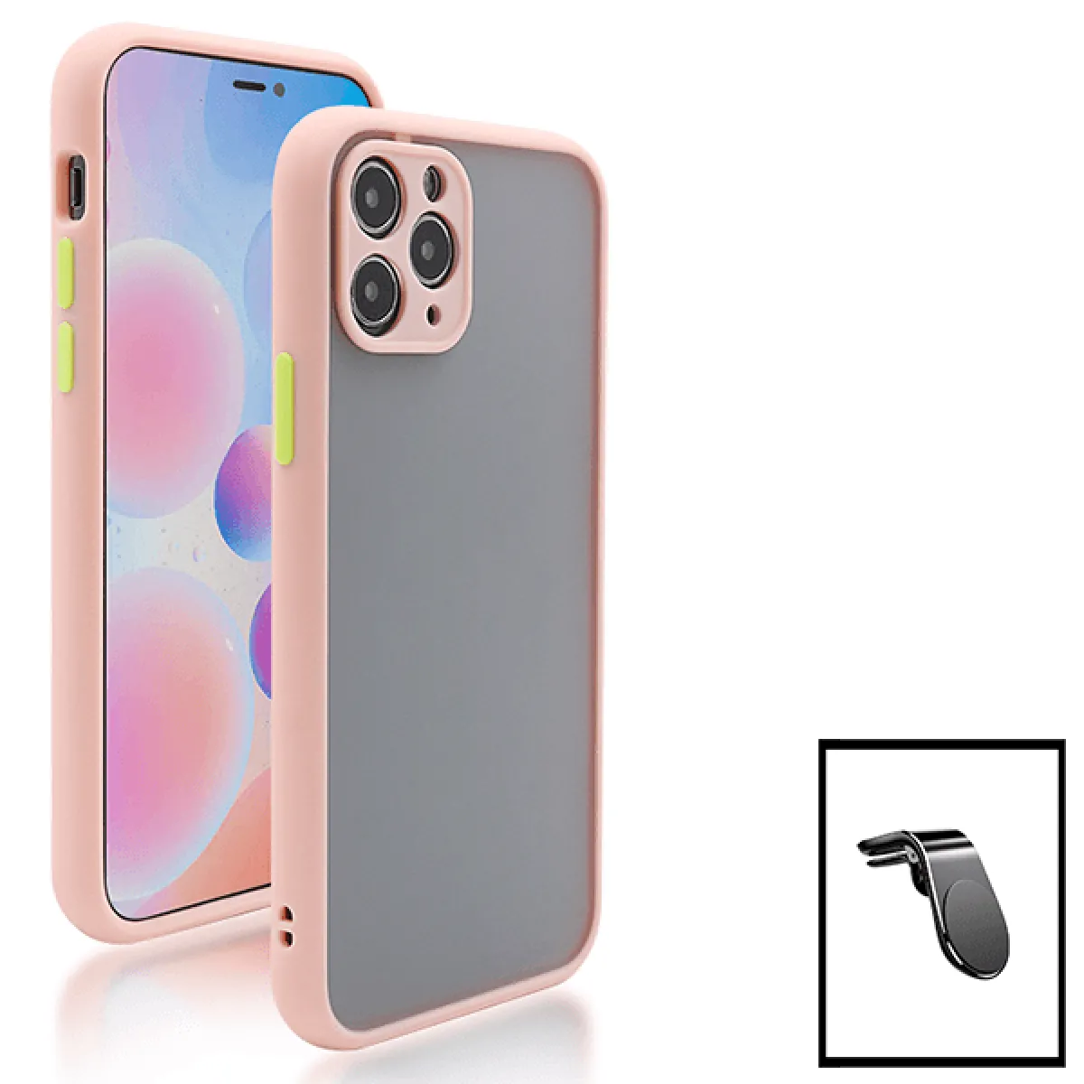 Kit Coque antichoc caméra Protection + Support Magnétique L Conduite en Toute Sécurité pour iPhone SE 2020 - rose