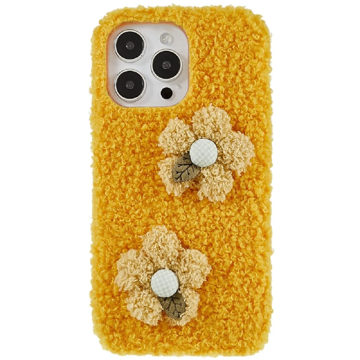 Coque en TPU décor de fleurs mignon et duveteux, flexible pour votre iPhone 14 Pro Max - jaune