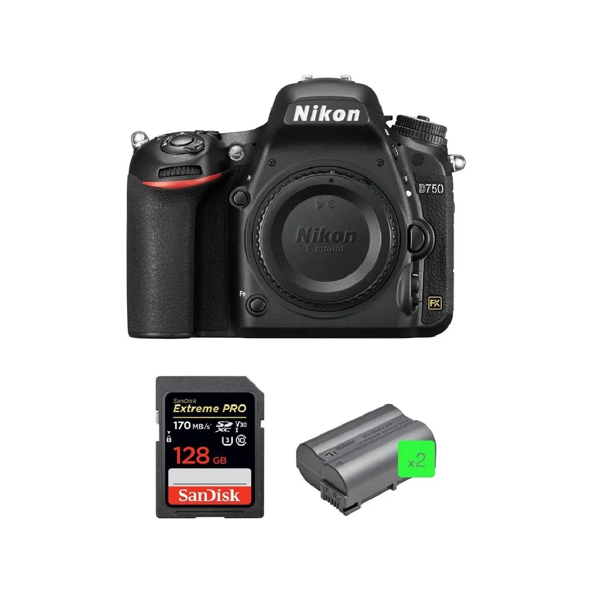 NIKON D750 Body + SANDISK Extreme Pro 128GB 170MB/s SDXC + NIKON EN-EL15B Battery * 2 pieces