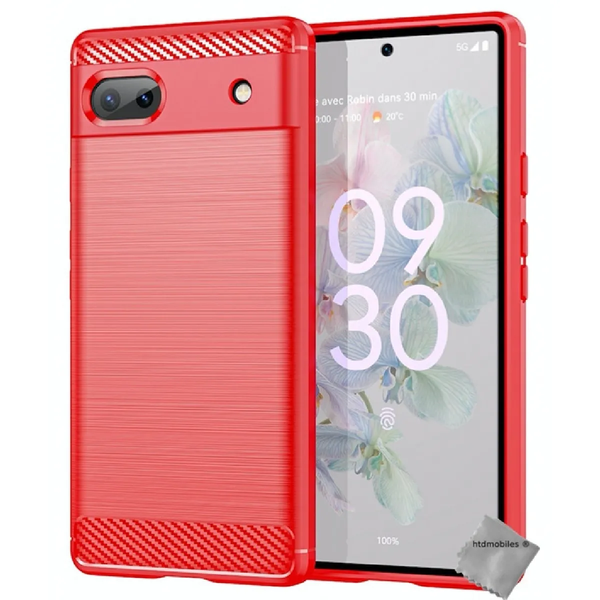 Coque pour Google Pixel 6a 5G - housse etui silicone gel carbone + film ecran - ROUGE