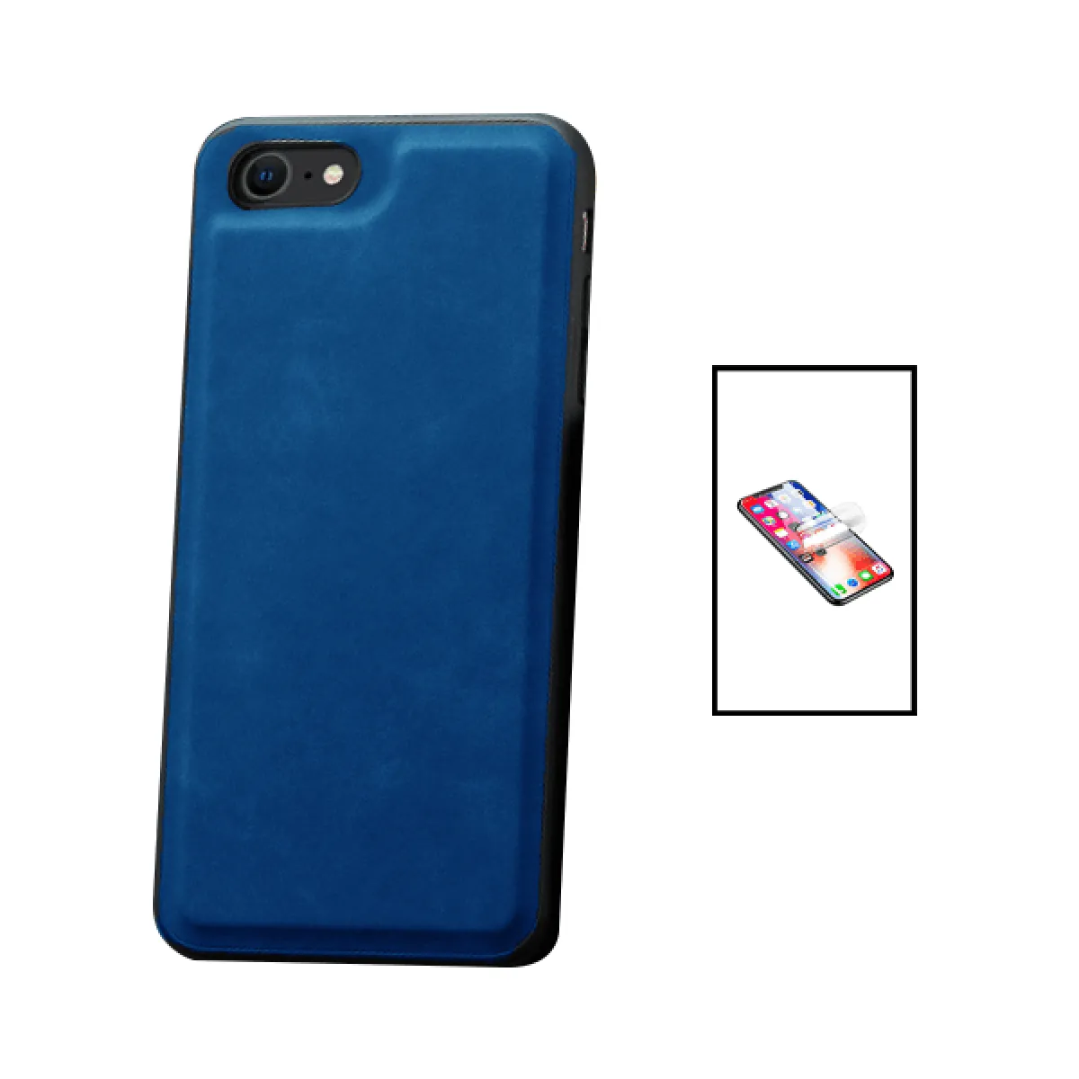 Kit Coque MagneticLeather + Film de Hydrogel pour Apple iPhone SE 2020 - Bleu