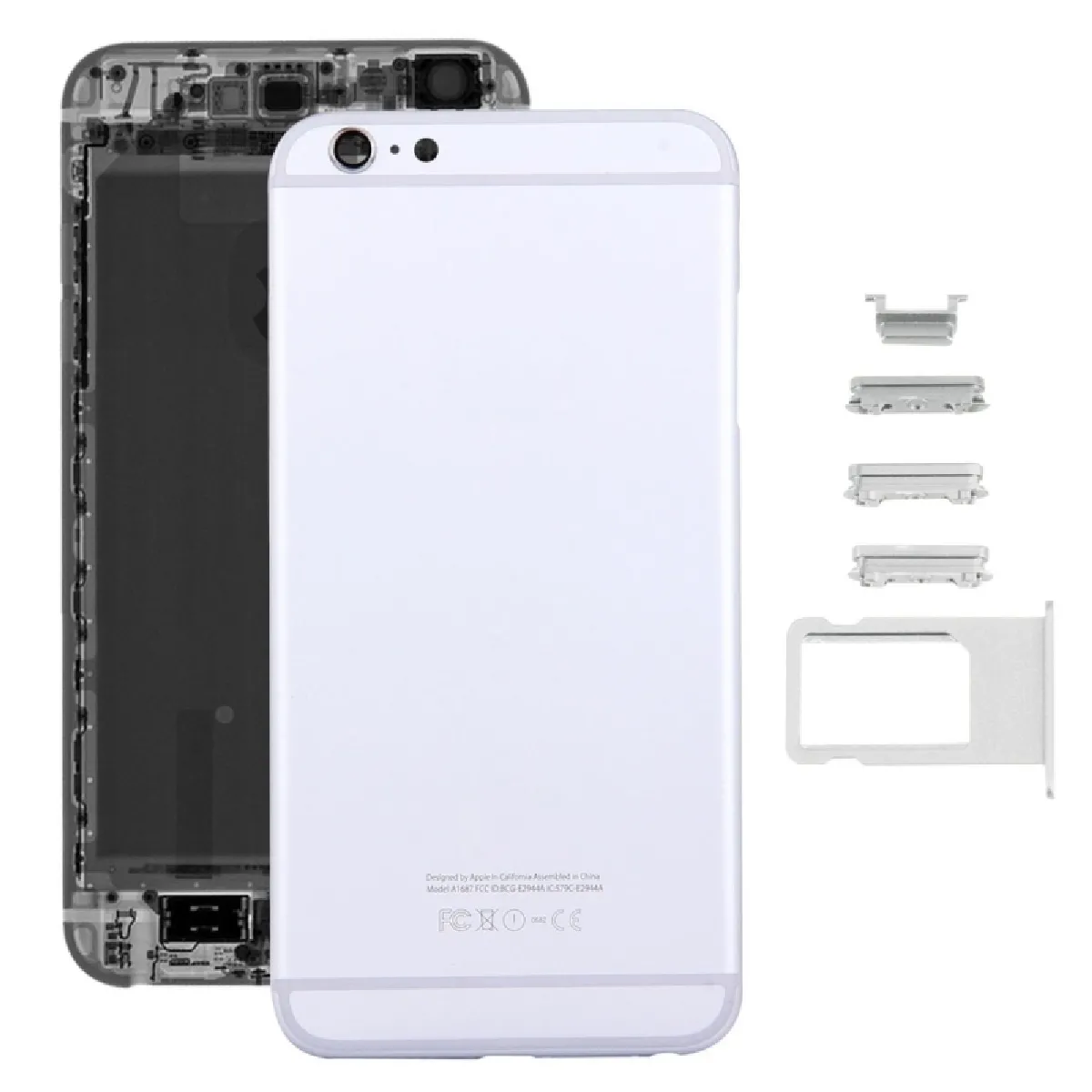 Pour iPhone 6s Plus couverture argent arrière + porte-cartes + clé de contrôle du volume + bouton d'alimentation + touche de vibreur interrupteur muet couvercle du boîtier Assemblée complète pièce détachée 5 en 1