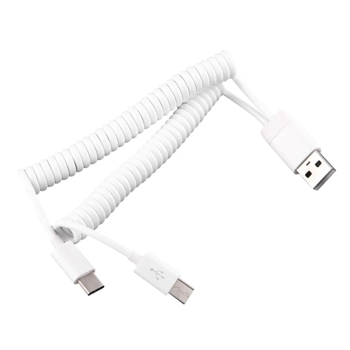 Câble blanc pour Samsung Galaxy S8 & S8 + / LG G6 / Huawei P10 & P10 Plus / Xiaomi Mi6 & Max 2 et autres Smartphones 1m 2 USB-C / Type-C Ports vers USB 2.0 Données de synchronisation / spiralé de ressort de chargeur,