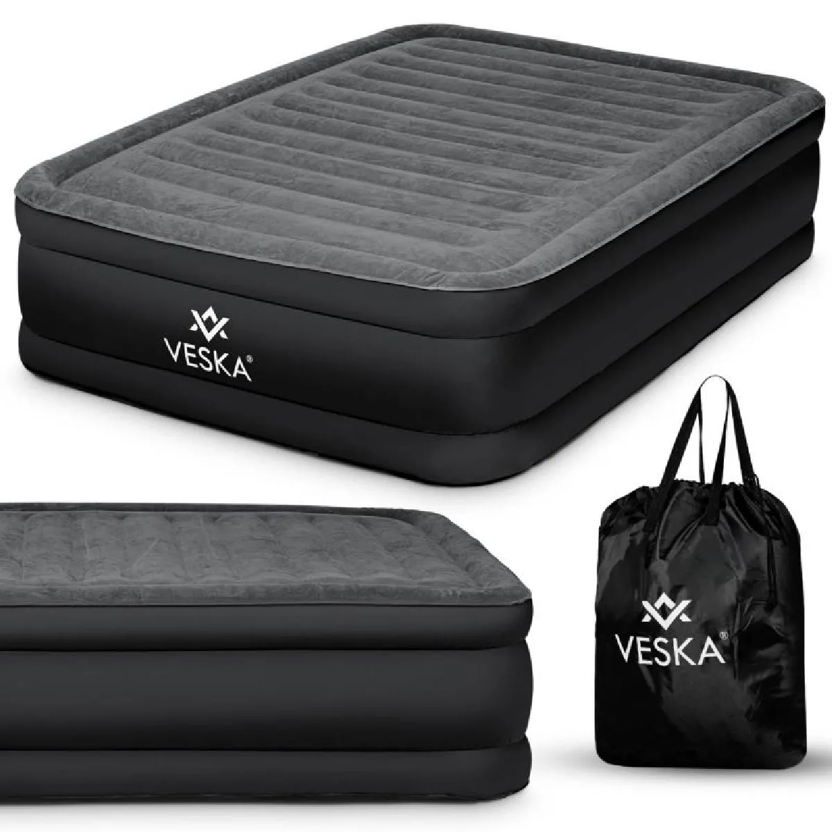 Matelas gonflable 1 place avec pompe électrique intégré - Gris