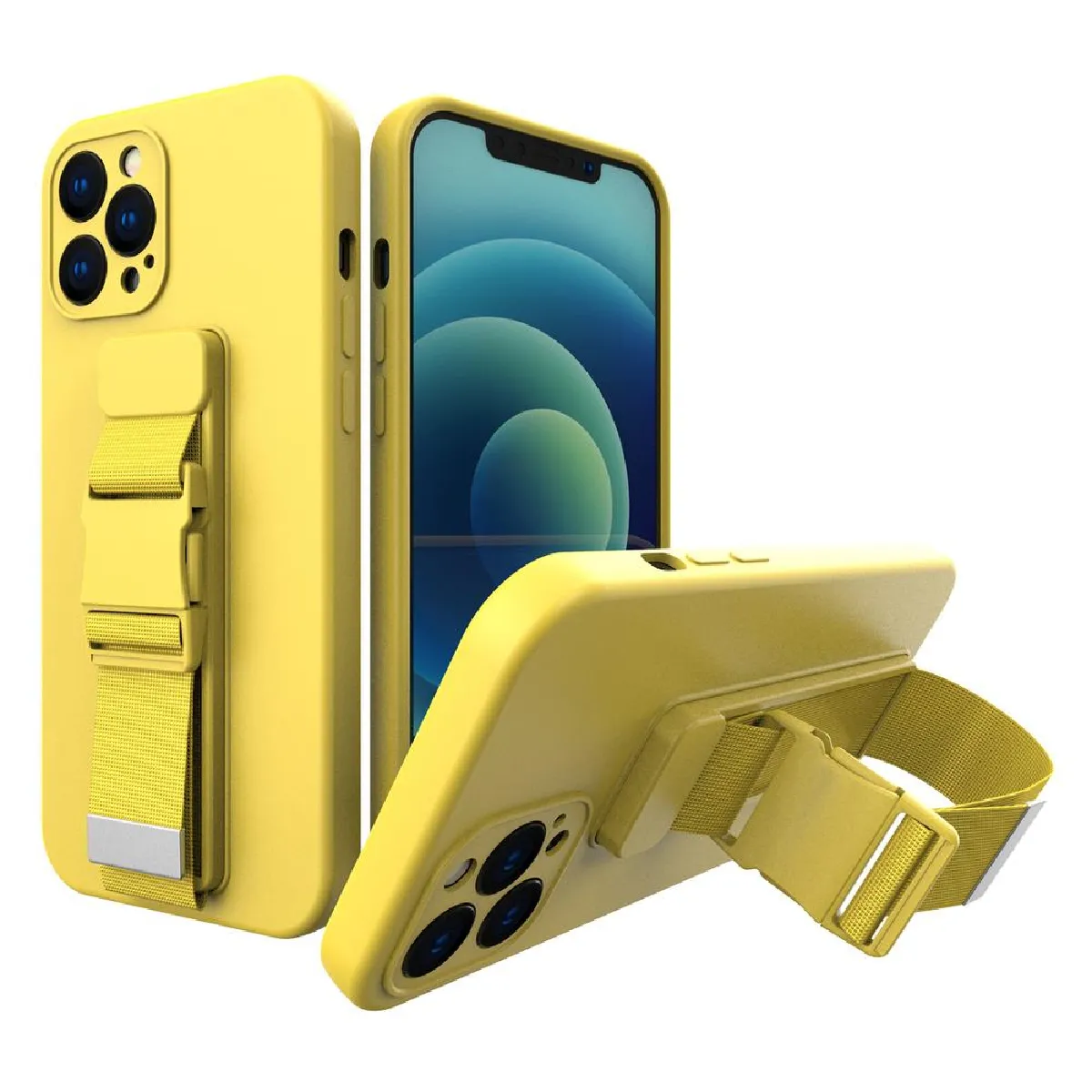 housse en corde gel tpu air etui housse avec laniere pour iphone 13 jaune