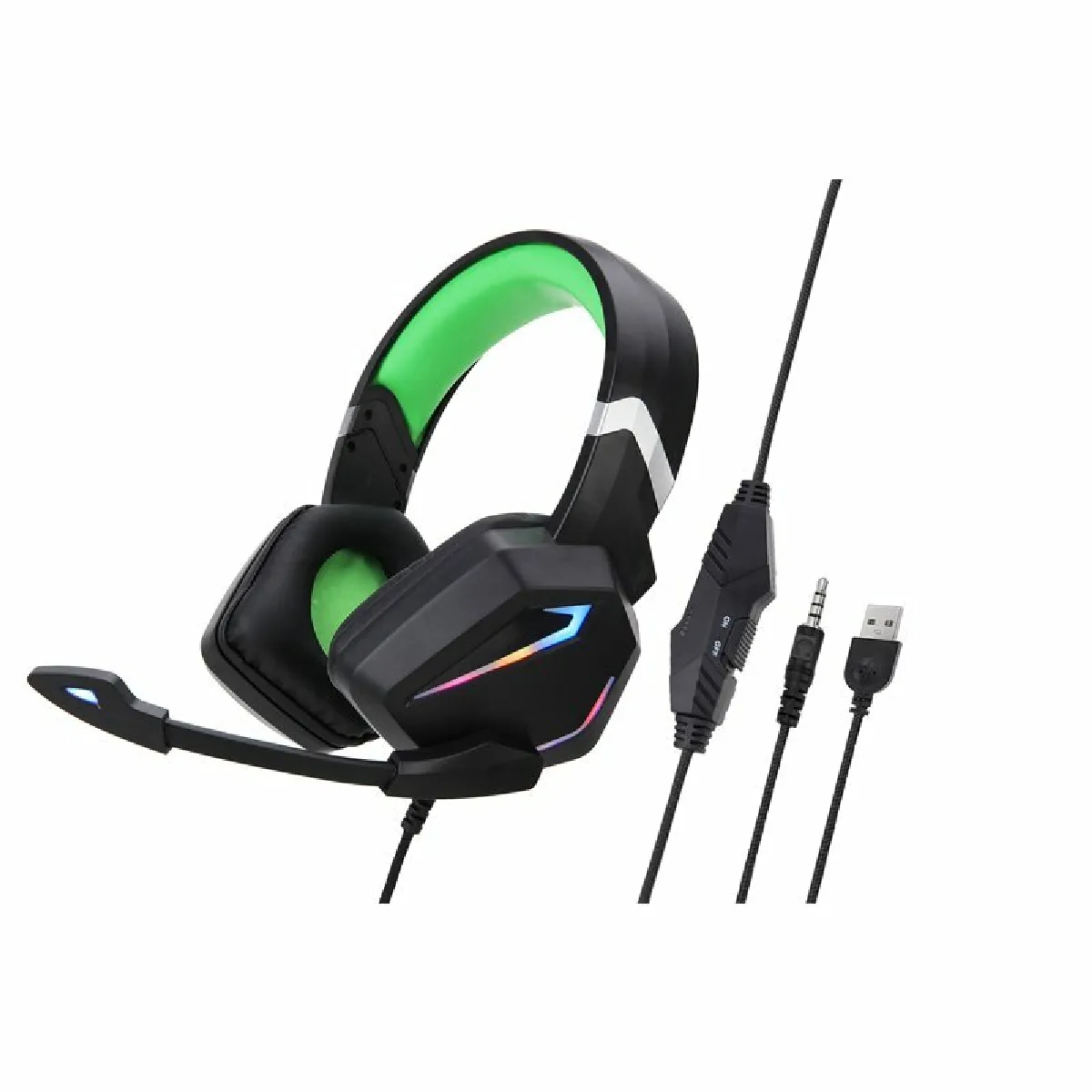 G20 Dynamic Rgb Dual Streamer Casque Filaire Réduction Du Bruit Microphone Stéréo Ergonomique Monté Vert Noir