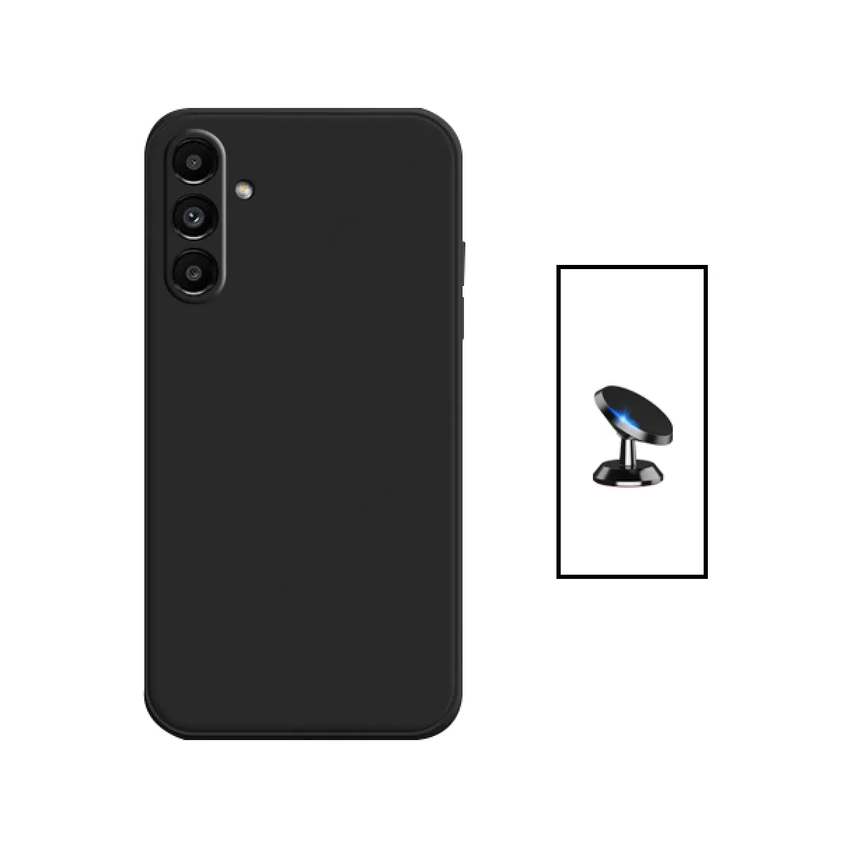 Kit Support Magnétique de Voiture + Coque Silicone Liquide pour Samsung Galaxy A14 - Noir