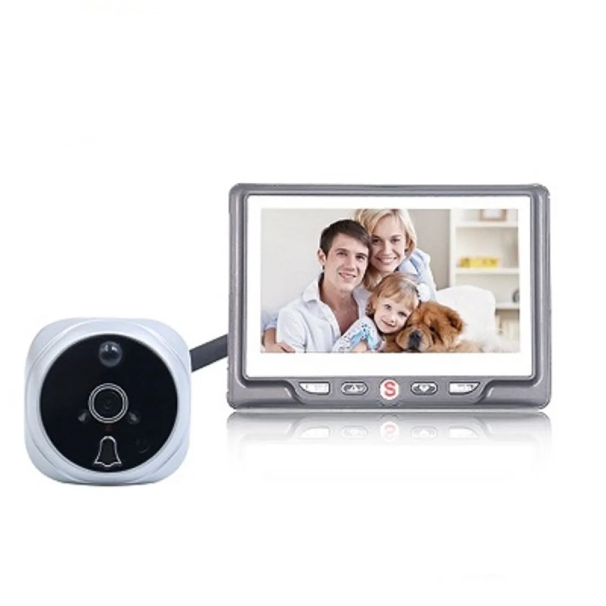 Portier vidéo Visiophone sans fil Interphone 4,3 pouces LCD porte caméra enregistrable enregistrement détection de mouvement oeil sonnette argent