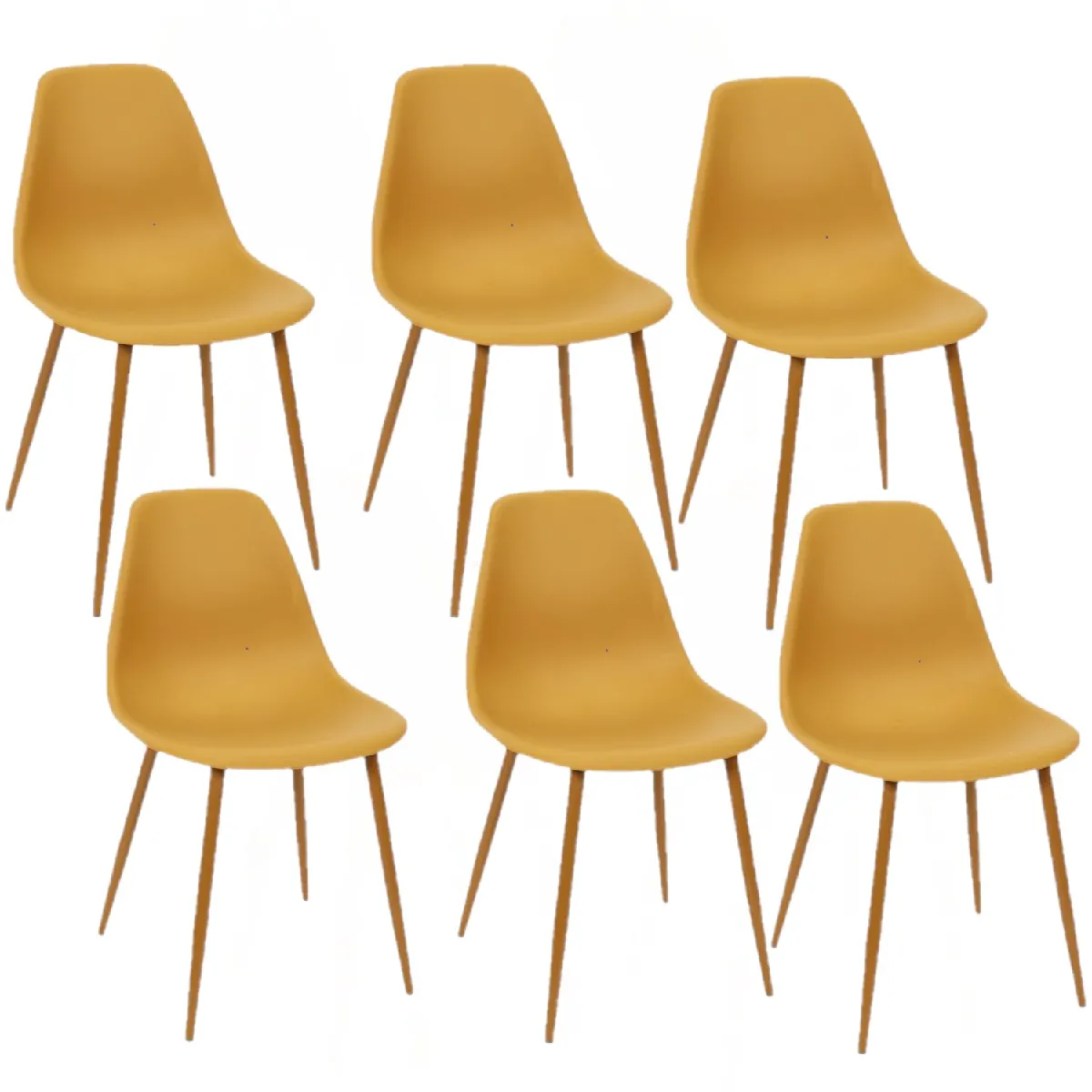 Lot de 6 Chaises style scandinave Mila avec pieds en métal - Jaune