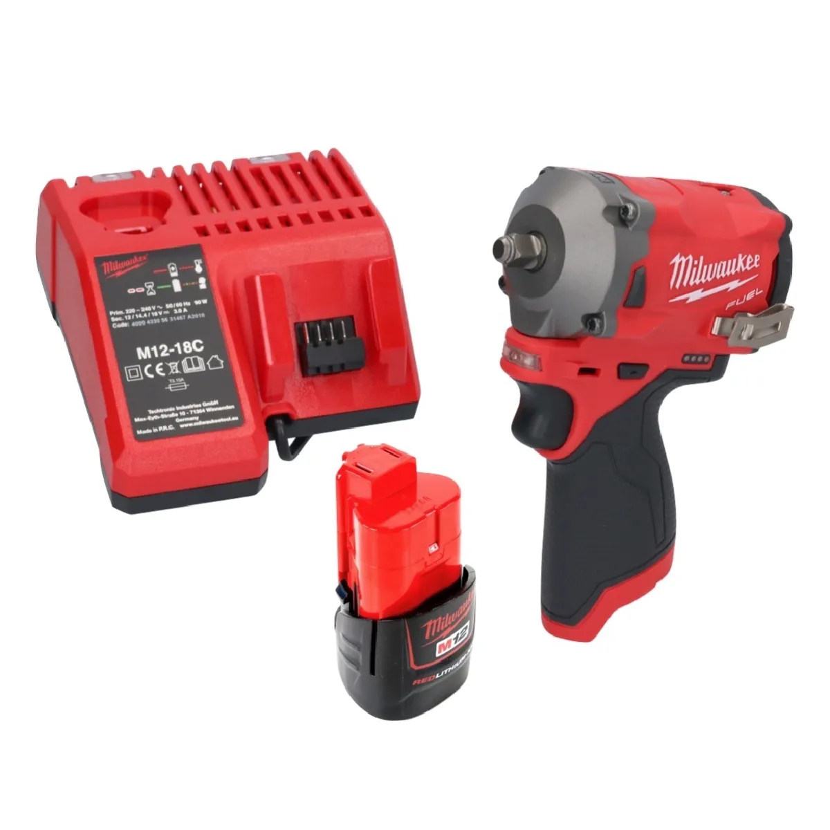 Milwaukee M12 FIW38-201C Clé à choc sans fil 12 V 339 Nm 3/8'' Brushless + 1x batterie 2,0 Ah + chargeur