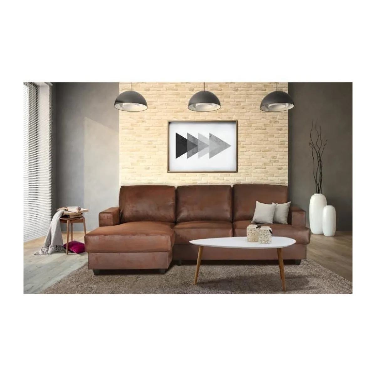 PAUL Canape dangle gauche 4 places - Tissu Marron vintage - Contemporain - L 215 x P 140 cm