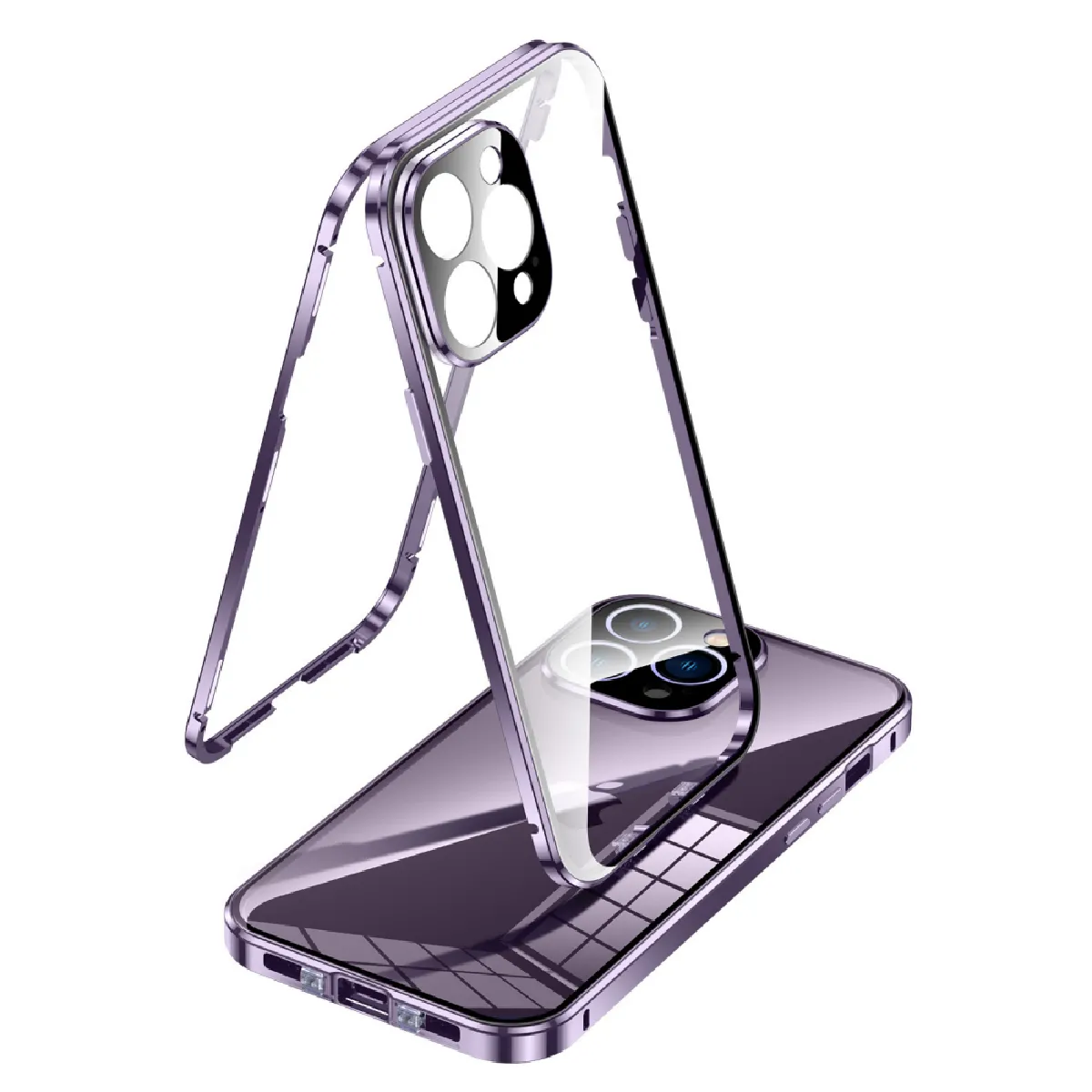 Coque transparente magnétique pour iPhone 14 Pro Coque de sécurité magnétique antichoc Protection complète de l'objectif de l'appareil photo Iphone 14 Pro Femme Fille Homme Compatible avec la charge sans fil Magsafe - Violet