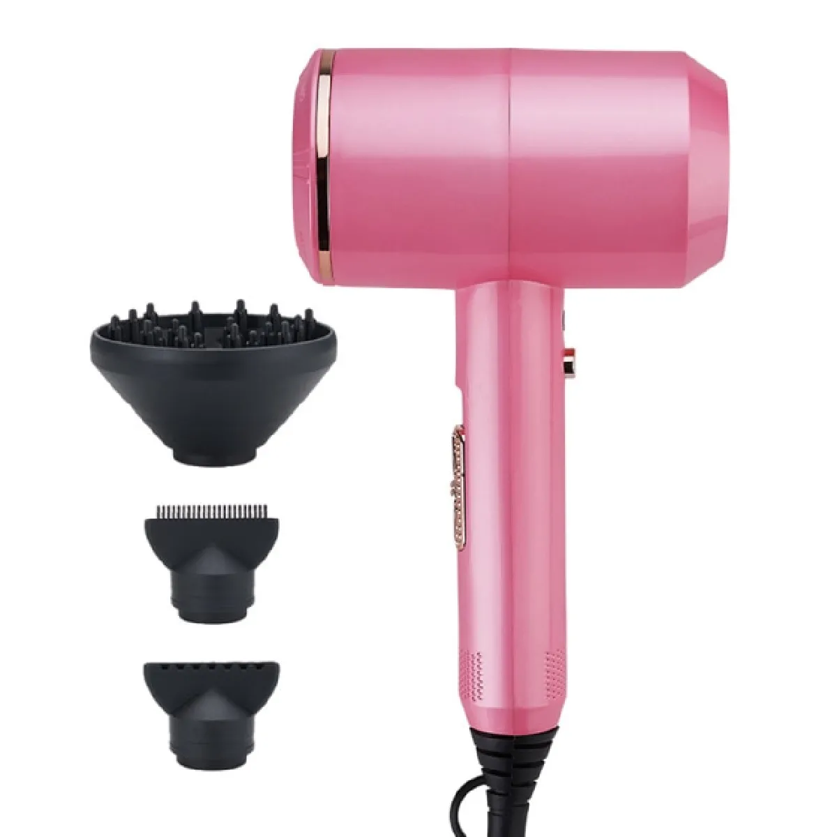 Sèche-cheveux professionnel Chaud et froid 2000W Sèche-cheveux anion Moteur DC avec concentrateur Diffuseur Prêt et fonction induction Sèche(Rose)