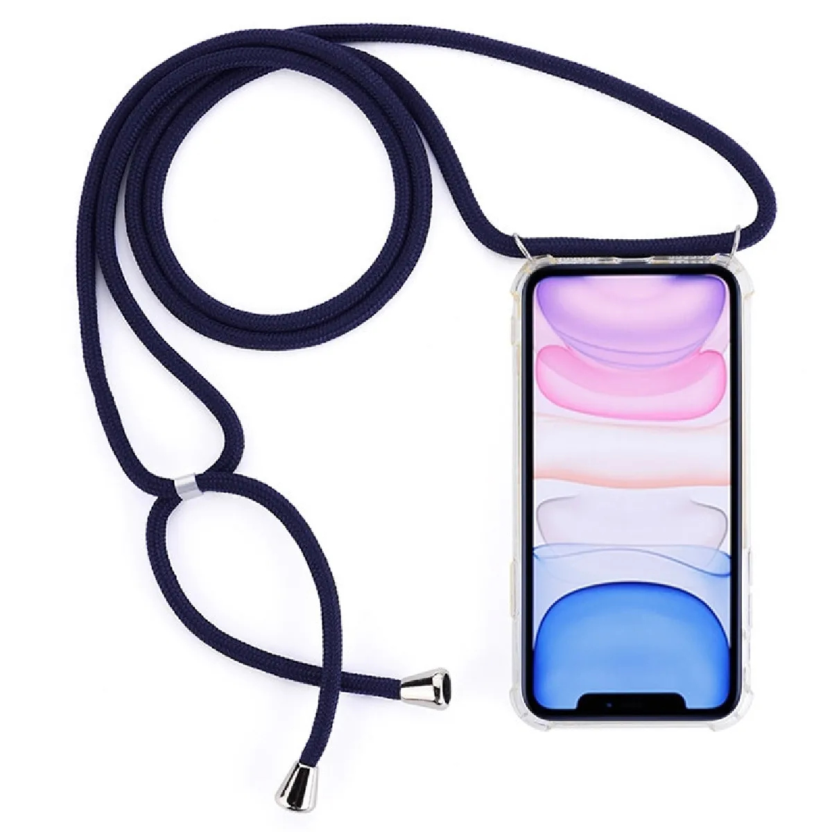 Coque Souple pour téléphone portable TPU transparente à quatre coins et anti-chute avec cordon iPhone 11 bleu foncé