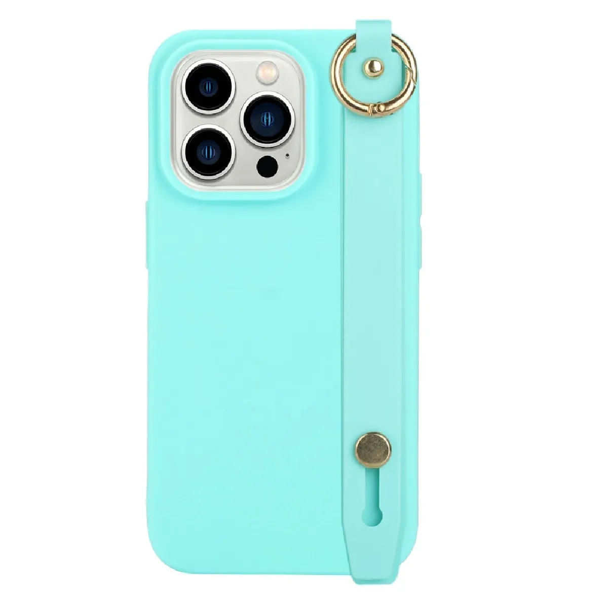 Coque en TPU couleur bonbon, anti-chutte avec béquille en dragonne pour votre iPhone 14 Pro - bleu clair