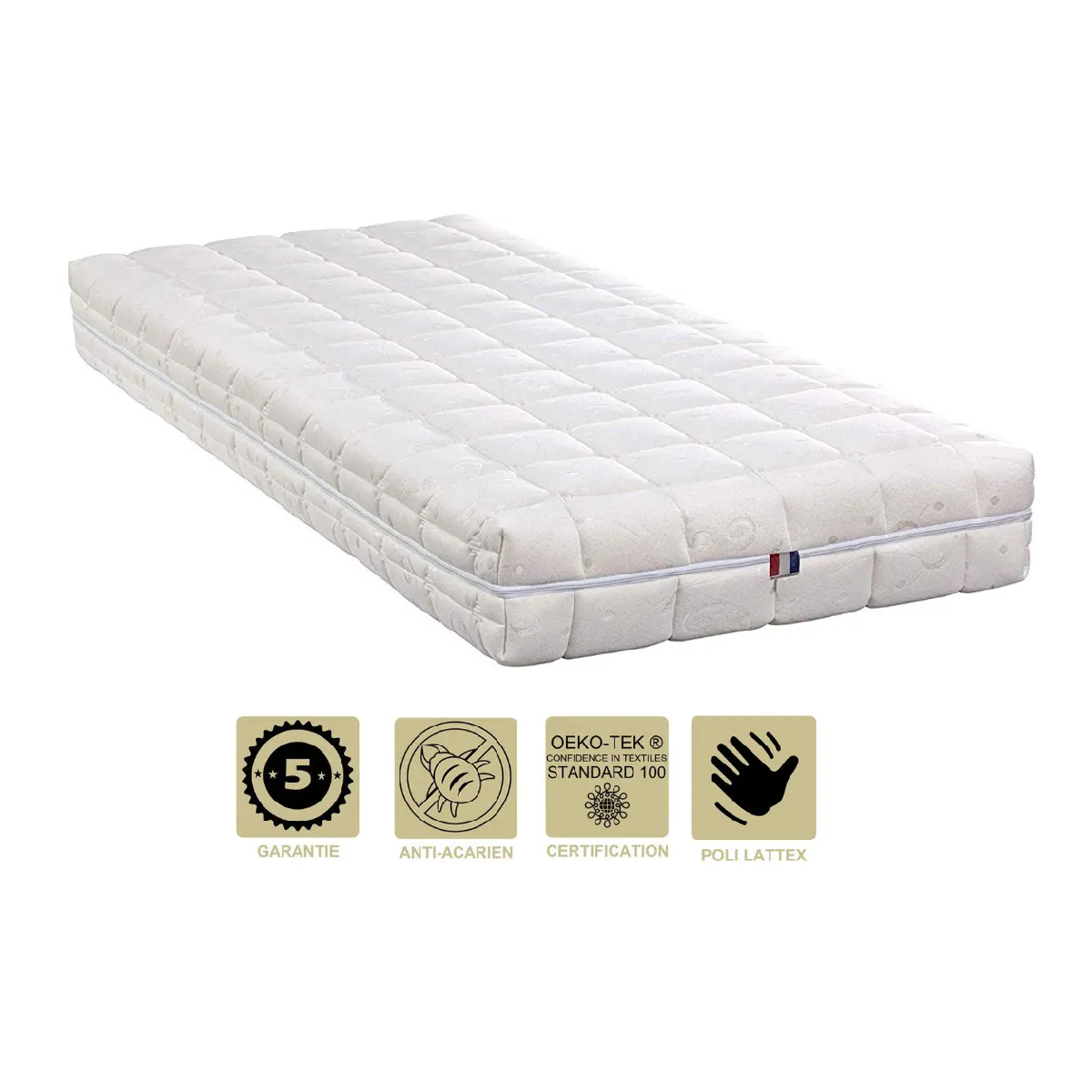 Matelas Mémoire de Forme 60 Kg/m3 + Alèse 160x200 x 19 cm Très Ferme - Spécial Sommier Electrique - Déhoussable Housse Lavable - 5 Zones de Confort - Ame Poli Lattex HR Haute Densité - Hypoallergénique