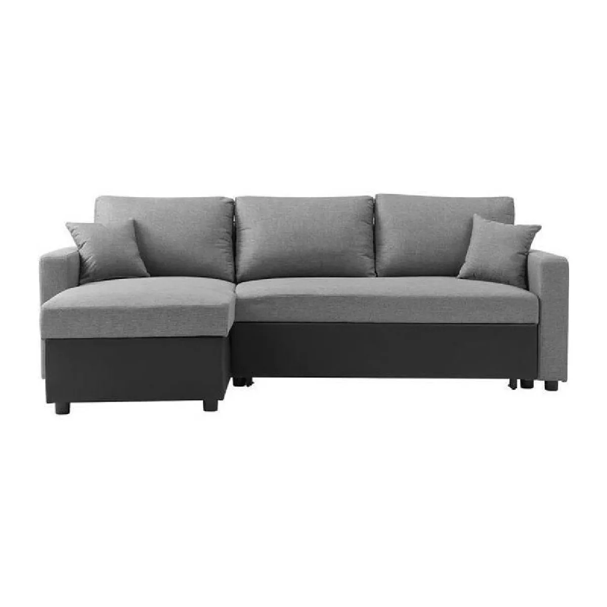 Canapé d'angle réversible convertible grand couchage + coffre - Tissu Noir et gris - L 228 x P 148 x H 86 cm - OWENS