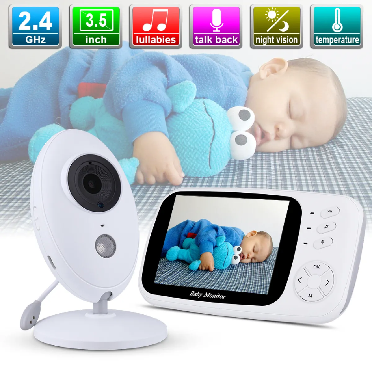 3.5m Wireless Baby Mei Camera Vidéo Surveillance Bébé Vision Nocturne Bébé Téléphone Cellulaire Sécurité Caméra BEBE Monitor avec Porte & 124 ; Bébé Moniteur (3.5in)