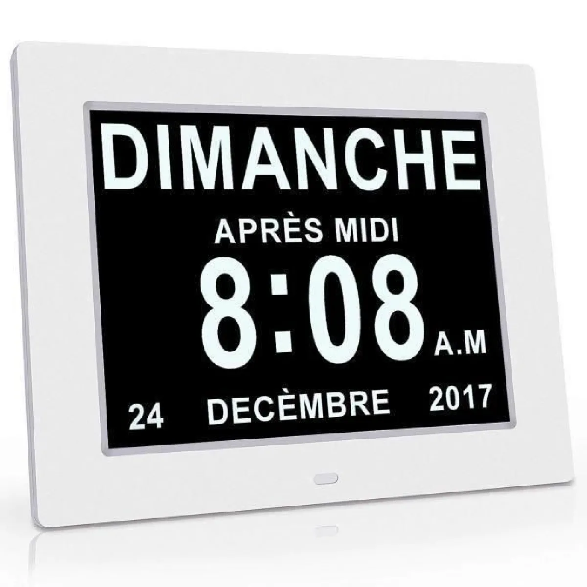 BK Horloge Calendrier avec Date Jour Heure Grande Alarme Auto Dimming pour Les Personnes Âgées - Alzheimer et Les Enfants-Blanc