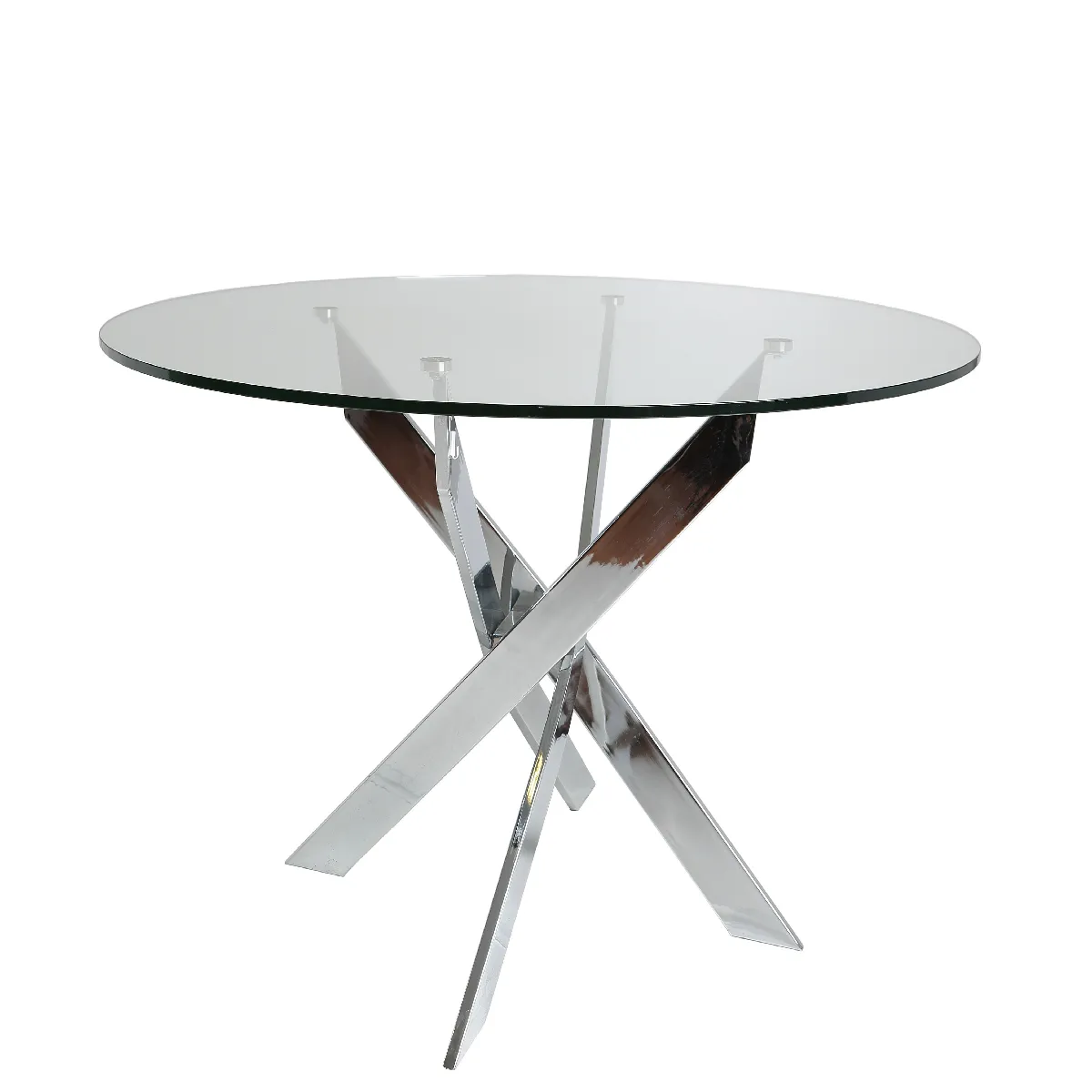 Table à manger ronde en verre trempé avec pieds en métal chromé - Diamètre 120 x Hauteur 75 cm