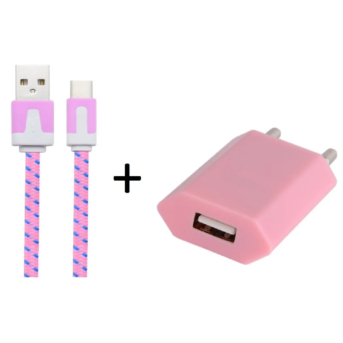 Pack Chargeur pour BLACKBERRY Key 2 Smartphone Type C (Cable Noodle 1m Chargeur + Prise Secteur USB) Murale Android (ROSE PALE)