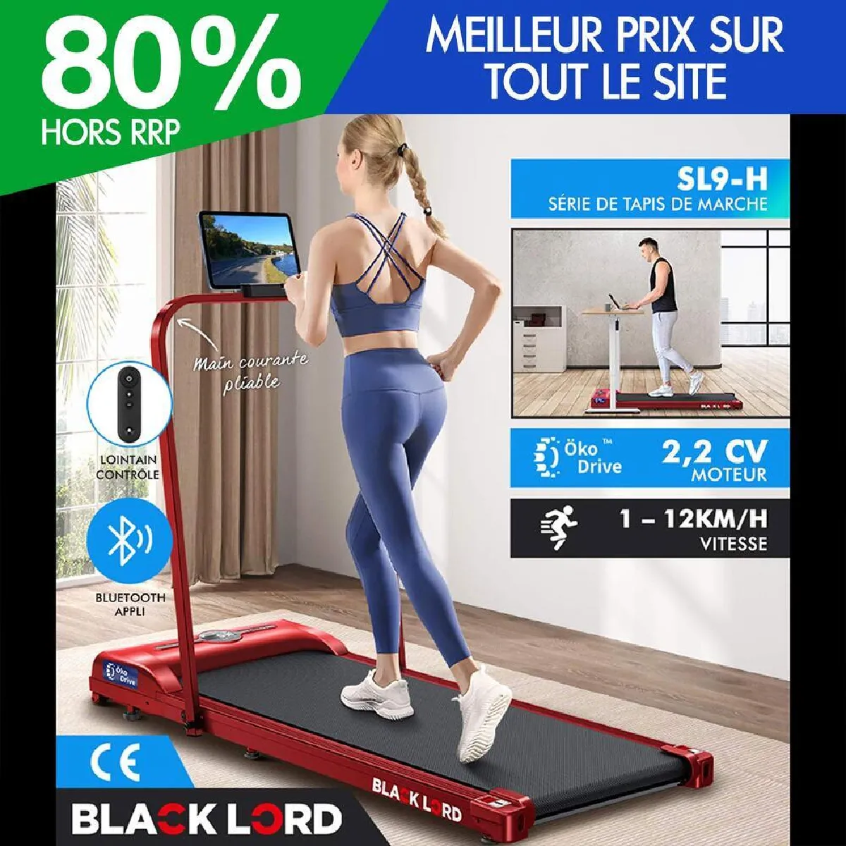 BLACK LORD Tapis de Course/Marche Électrique Maison Bureau Gym Fitness Pliable