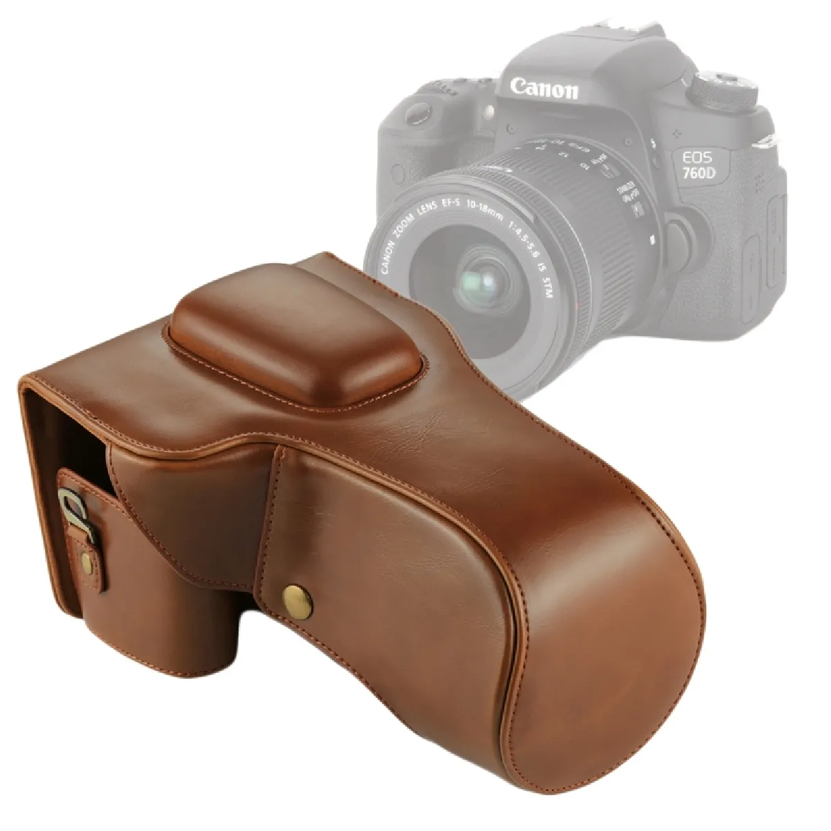 Etui en cuir appareil photo café pour Canon EOS 760D / 750D lentille 18-135mm Full Body Camera PU étui en sac