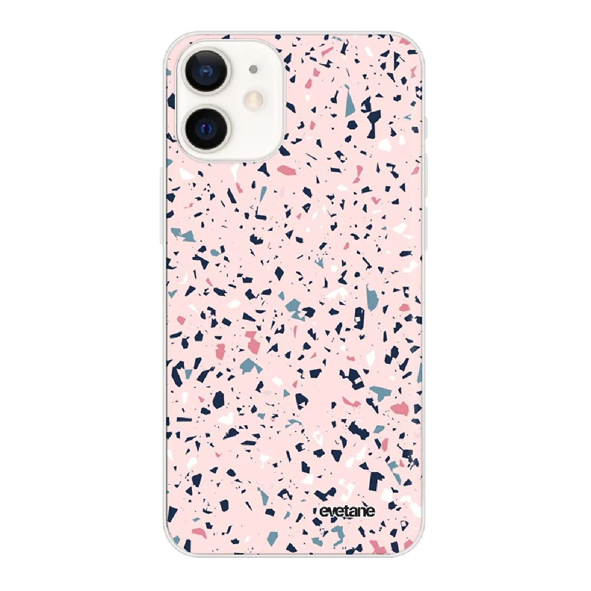 Coque iPhone 12 mini souple transparente Terrazzo Rose Motif Ecriture Tendance Evetane