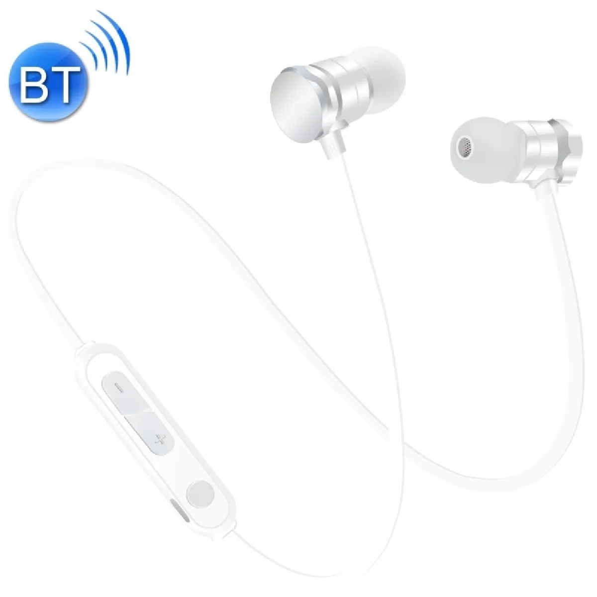 Casque Bluetooth Sport blanc pour iPad, ordinateur portable, iPhone, Samsung, HTC, Huawei, Xiaomi, et autres smartphone Absorption magnétique Sweatproof In-Ear avec micro HD, Appels mains libres, Distance: 10m,