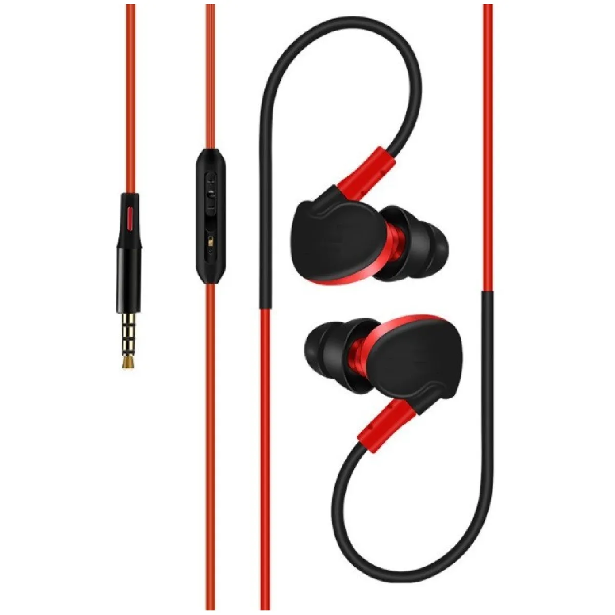 Ecouteurs Sport pour IPHONE Xr Smartphone avec Micro et Bouton Reglage Son Kit Main Libre INTRA AURICULAIRE Jack Universel (ROUGE)