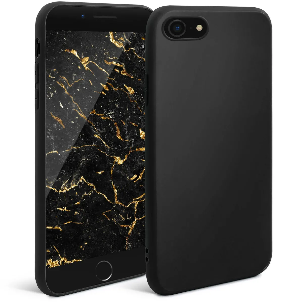 Moozy Minimalist Series Coque en silicone pour iPhone SE 2020, iPhone 8 et iPhone 7, noir - Finition mate fine et souple en TPU