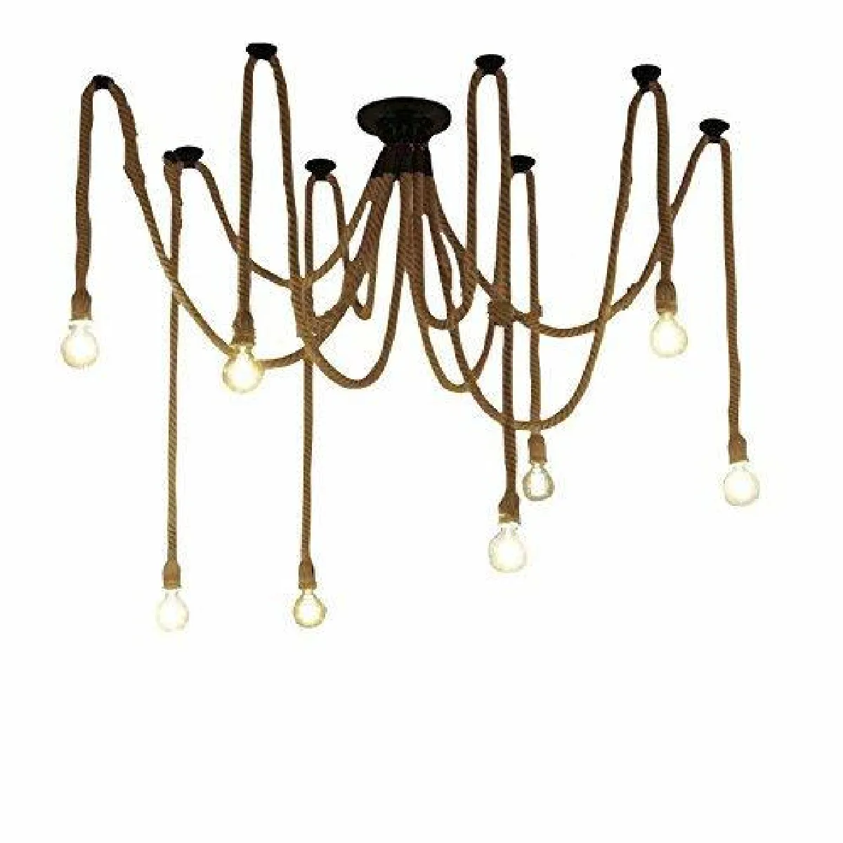 Rétro Lustre Suspension Araignee Corde de Chanvre avec 8 Bras E27 Douille, Industriel Lampe DIY 2.0m Fil Longueur Ajustable Luminaire Décoration Chambre Restaurant Bar