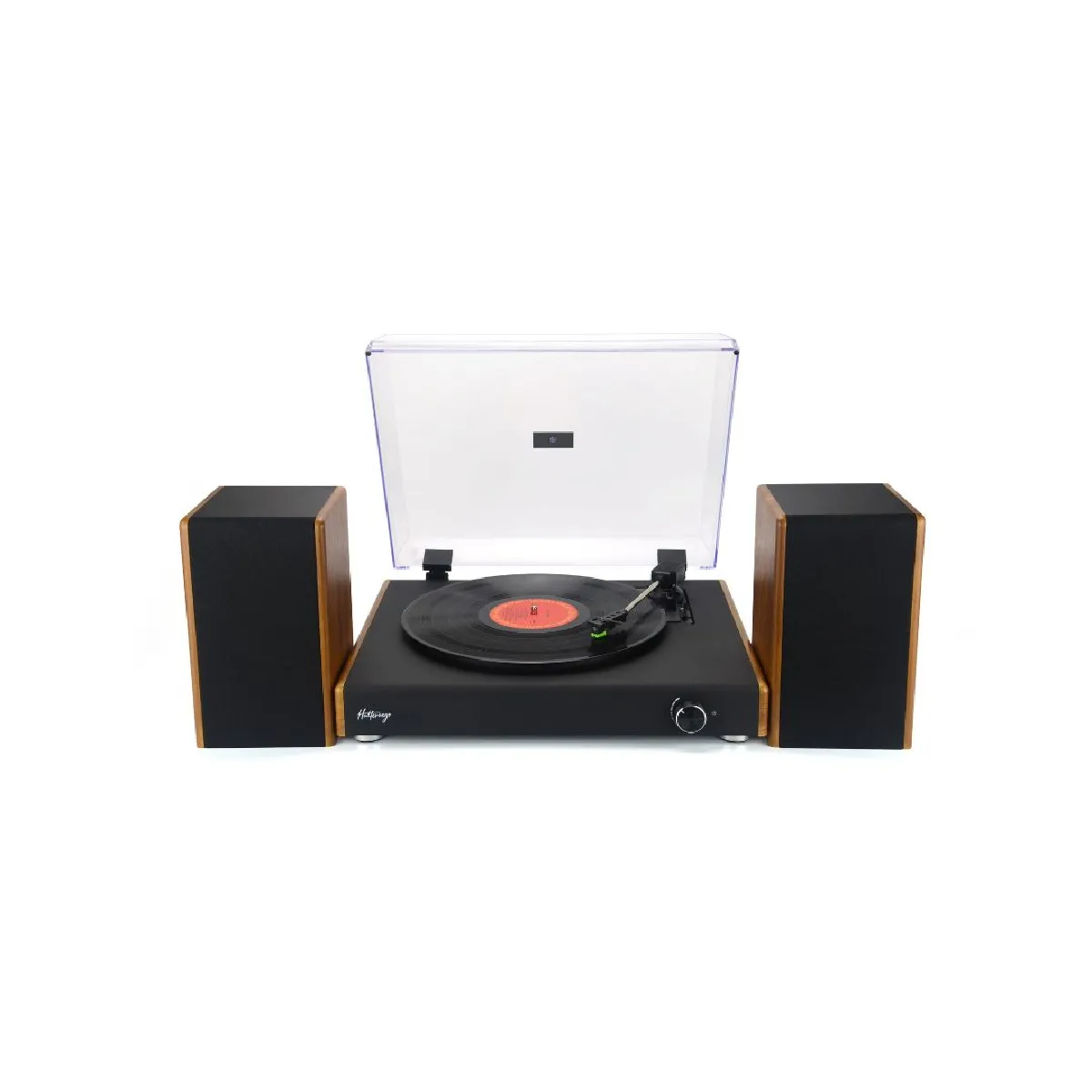 Platine vinyle Halterrego Chicago, av 2 enceintes externes RMS 10w * 2, 3 vitesses, Bluetooth IN, RCA OUT, USB, adaptateur inclus, NOIR