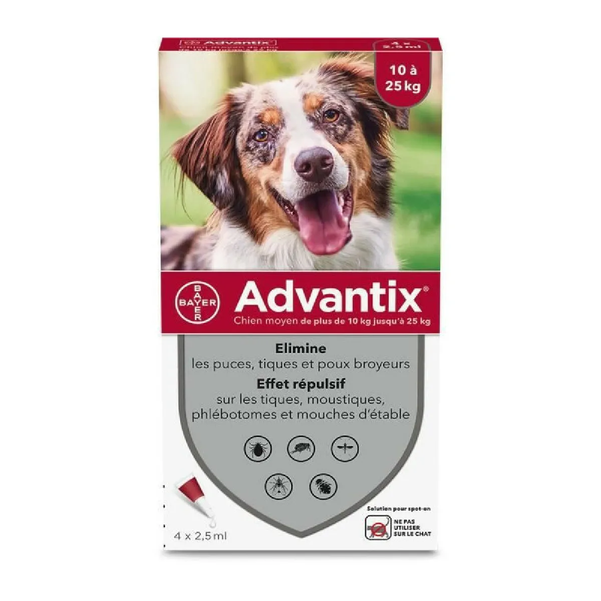 Advantix Chien Moyen - Anti-Puces et Anti-Tiques - 10-25KG - 4 Pipettes