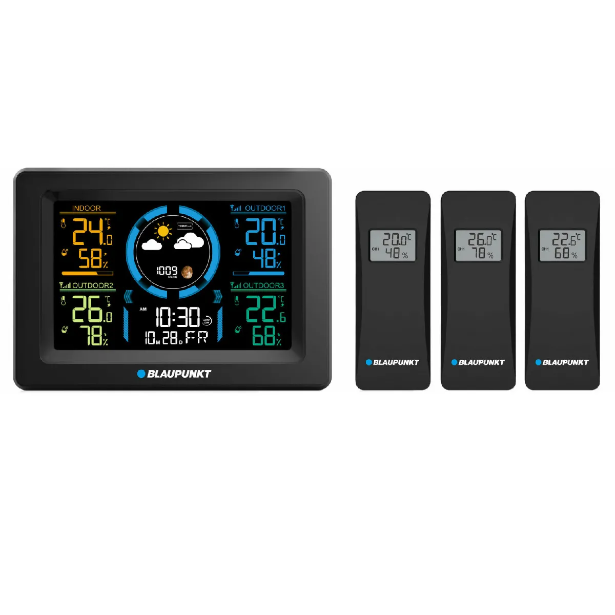 Station météo Blaupunkt WS40BK avec 3 capteurs couleur noir