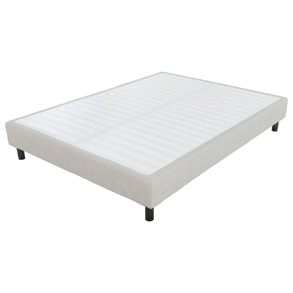 Sommier déco en Kit + pieds 140x190 - Newkit 40 lattes bois - Tissu crème - H. 18 cm