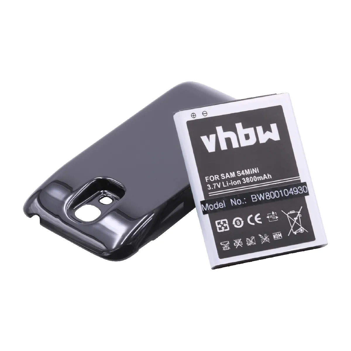 vhbw Batterie étendue 3800mAh pour smartphone Samsung Galaxy S4 Mini, S4 Mini LTE, GT-i9190, GT-i9195 remplace B500, B500BE, B500BU.