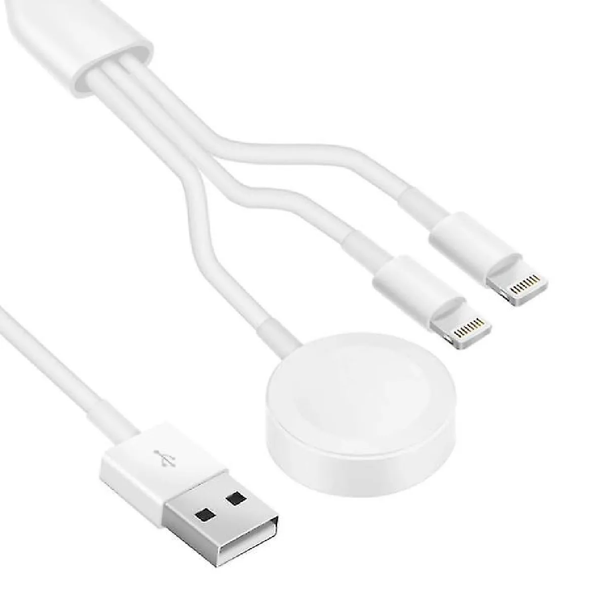 Câble 3 en 1 pour iPhone Airpods Chargeur de montre Apple Watch USB Station de charge sans fil