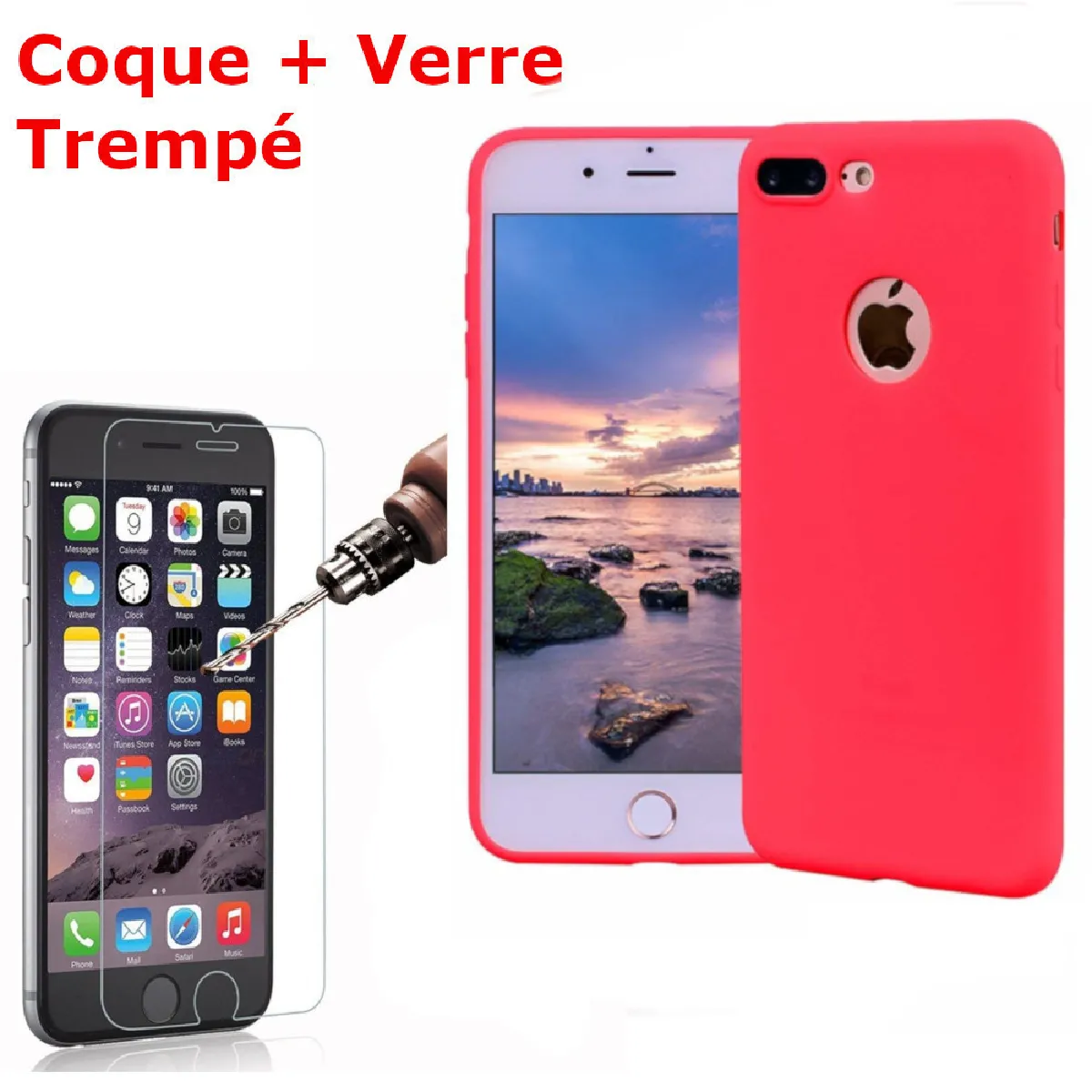 Coque Silicone pour iPhone 7Plus /8Plus Rouge Antichoc + 2 Verres Trempes Little Boutik®