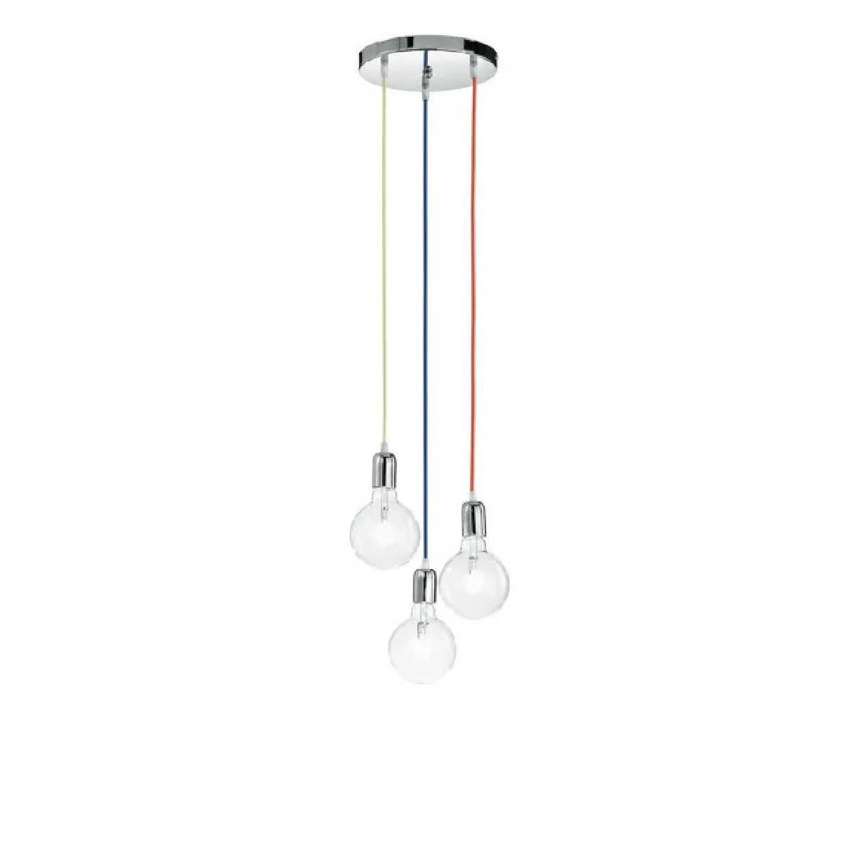 Suspension Pendel 3 ampoules Tissu Rouge,bleu,jaune