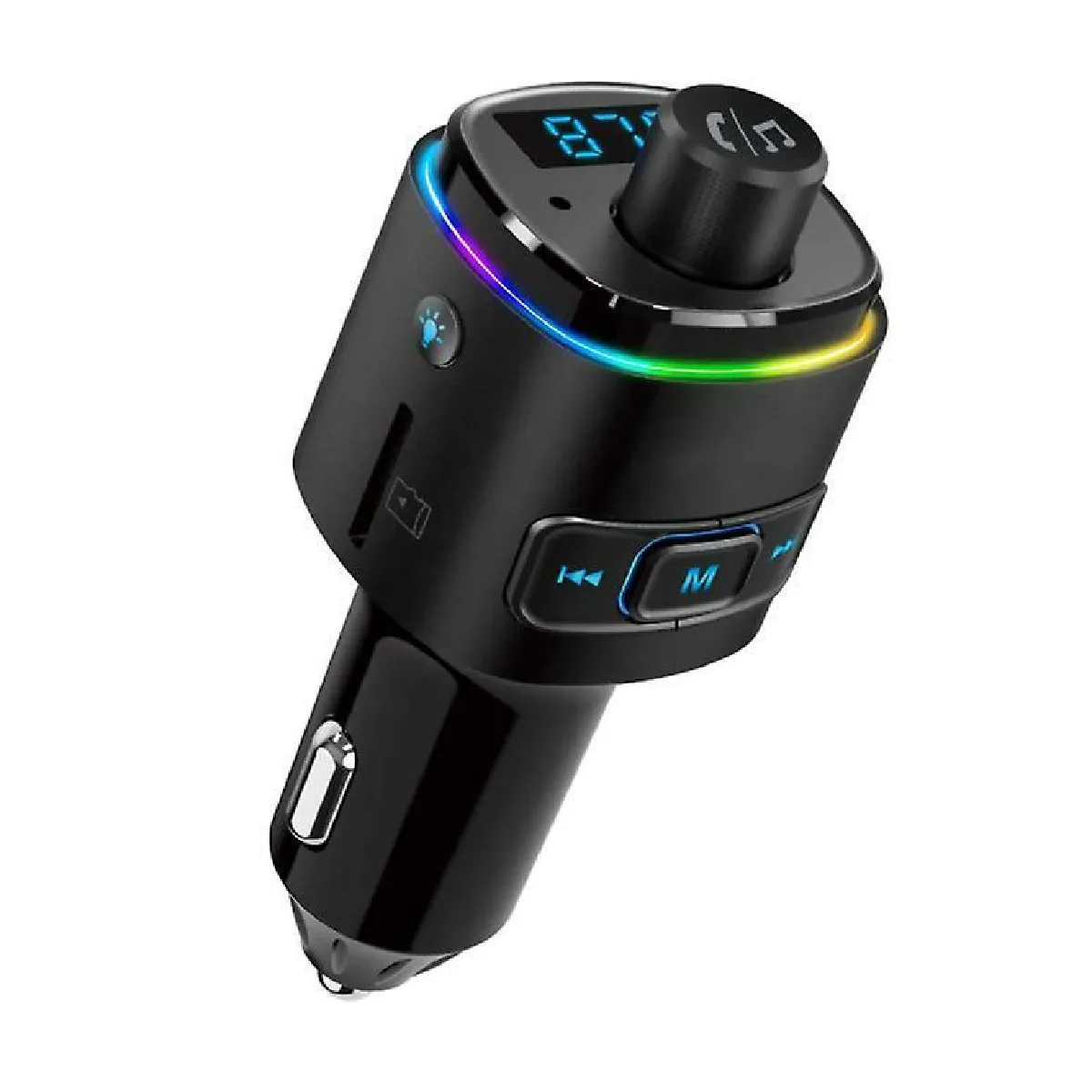 Émetteur FM Bluetooth pour voiture, adaptateur de voiture Bluetooth rétroéclairé à 7 couleurs LED avec charge QC3.0, prise en charge de l'assistant Siri Google, clé USB, carte microSD, kit de voiture mains libres(Noir)