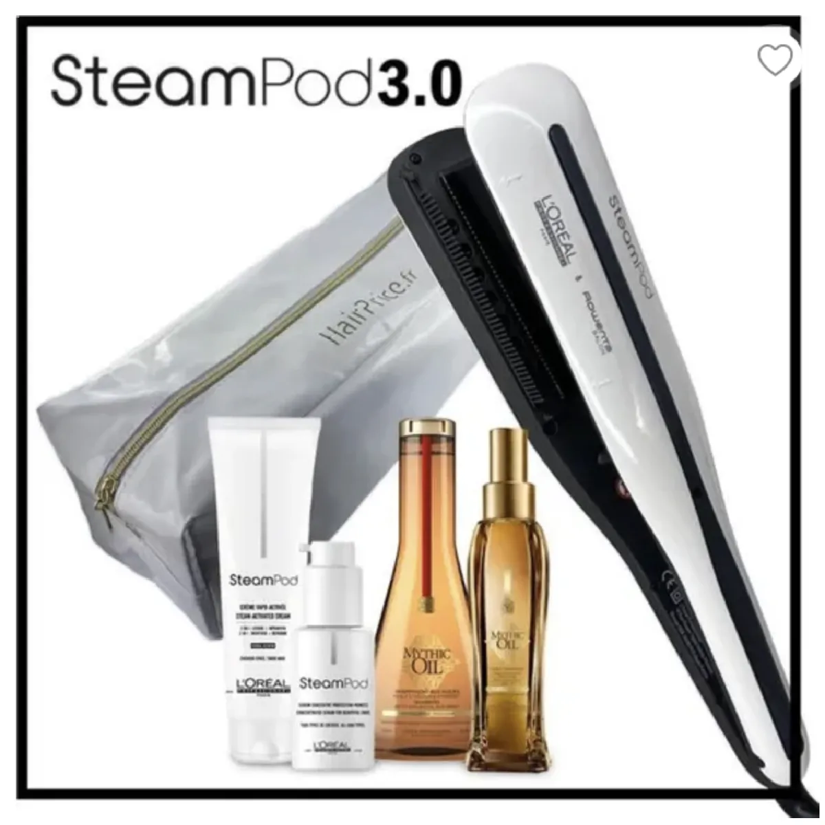 L'Oréal Pro Steampod 3.0 Lisseur + Crème Epais 150 ml + Sérum 50 ml + Huile Mythic Oil 100ml + Shampoing Mythic Oil 250ml + Trousse