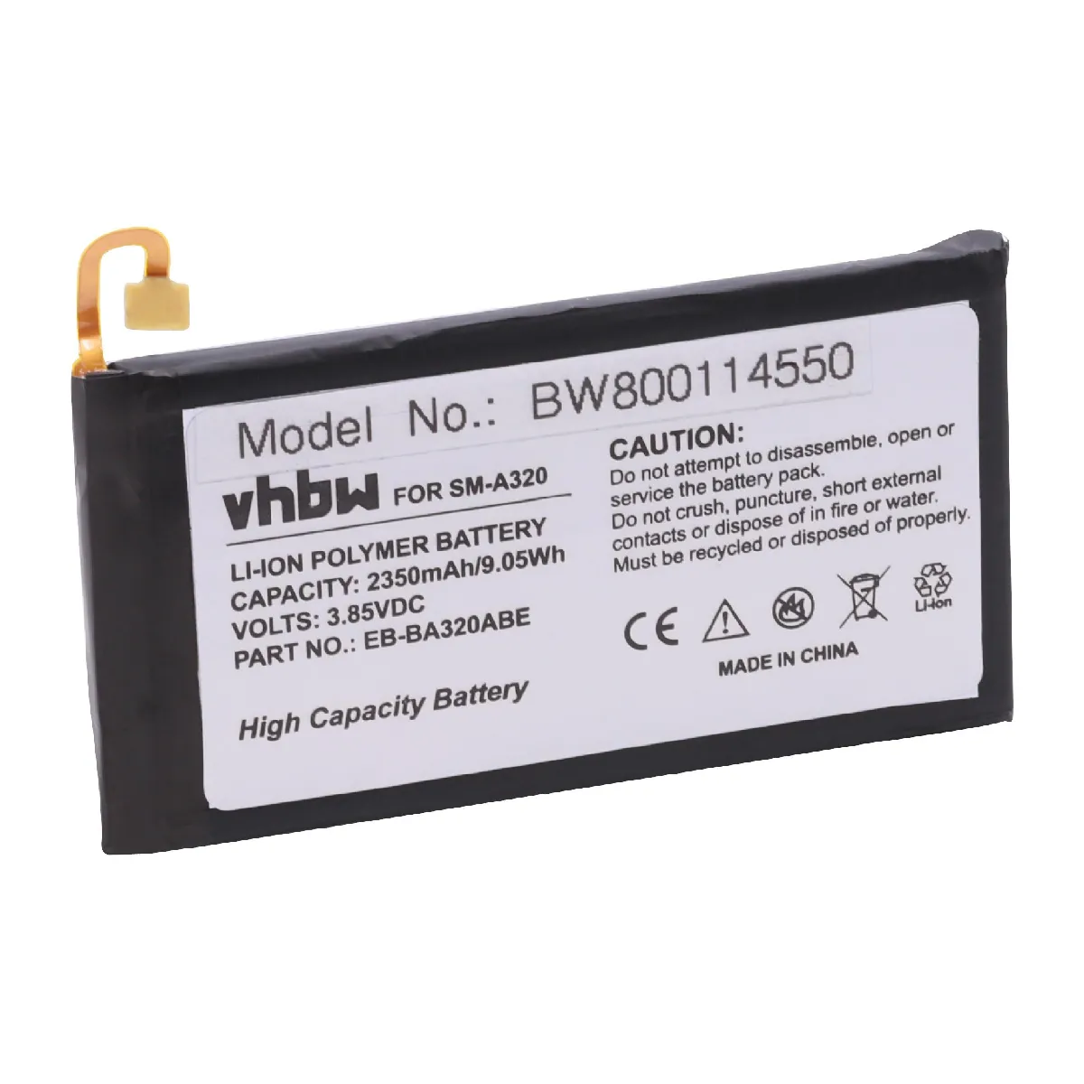 vhbw Li-Polymère batterie 2350mAh (3.85V) pour téléphone smartphone Samsung Galaxy A3 2017, A3 2017 4G, A3 2017 4G LTE, A3 2017 TD-LTE, SC-04J