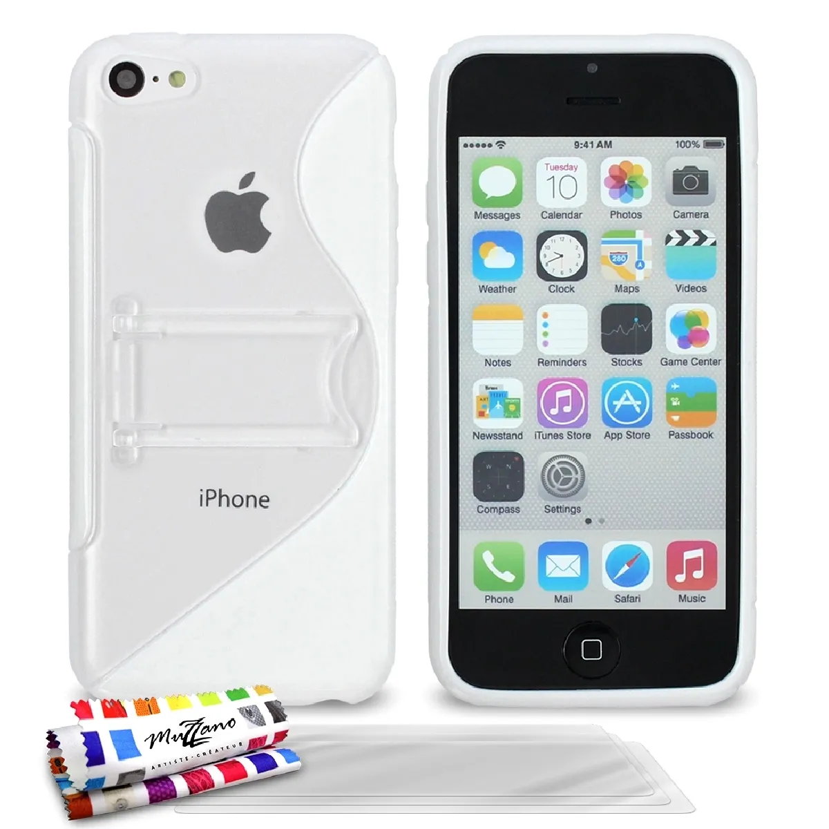 Coque + 3 Films APPLE IPHONE 5C ""S Avec Pied"" Blanc